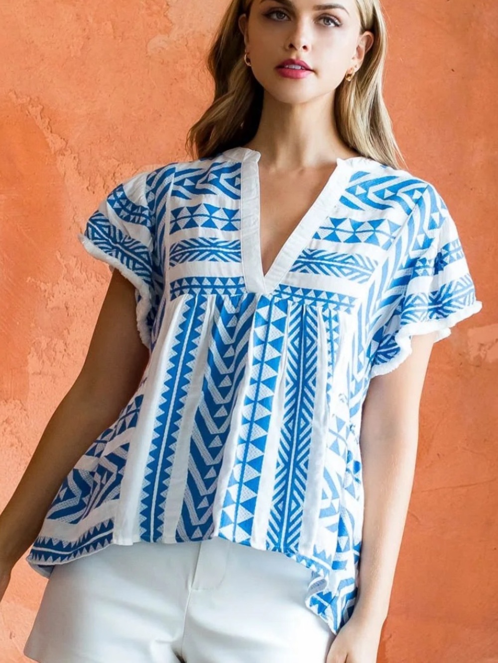 THML blue white Aztec top